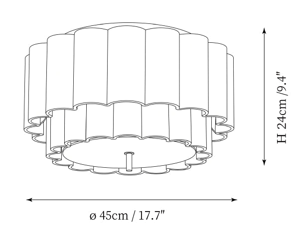 Dimension drawing of this Clérachic ceiling light, with its height and diameter marked.