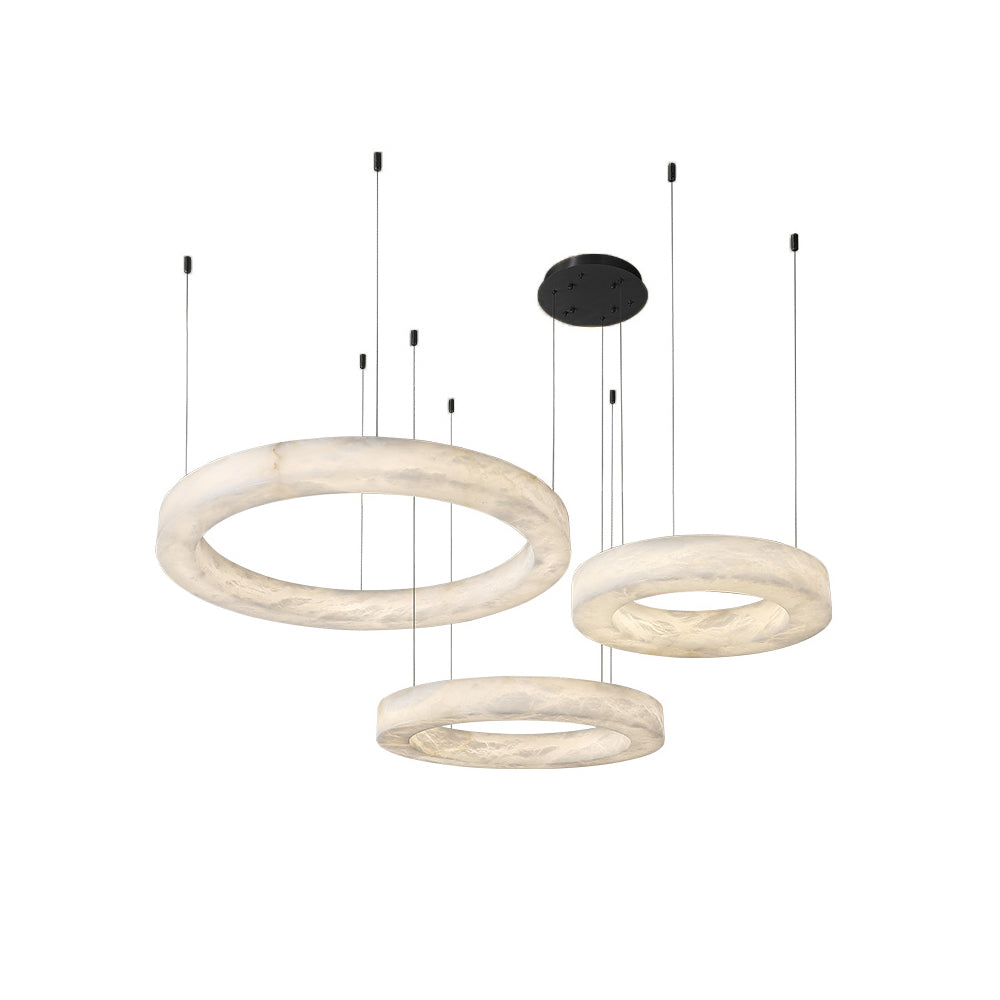 The Clérachic three-ring chandelier shown on white, so you can read the full drop and spacing of each hoop.