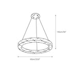 Clérachic chandelier dimension drawing showing a 60 cm / 23.6 in ring on the same 150 cm / 59 in drop.