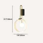 Clérachic clear fluted acrylic ring wall light with a glass ball, drawn with its 45 cm height and 20 cm width marked.