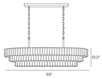 Dimension drawing of this Clérachic chandelier, with its height and width marked.