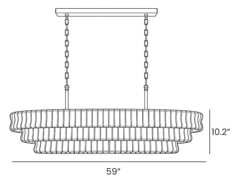 Dimension drawing of this Clérachic chandelier, with its height and width marked.