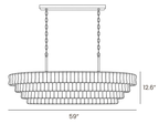 Dimension drawing of this Clérachic chandelier in its four-tier form, with its height and width marked.