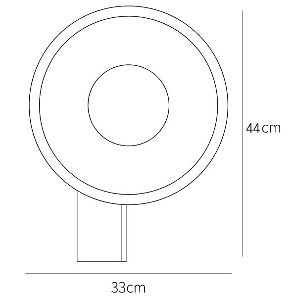 Dimension drawing of the roche bobois table lamp, in outline against white.