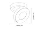 Clérachic ceiling light dimension drawing, every measurement marked in centimetres and inches.