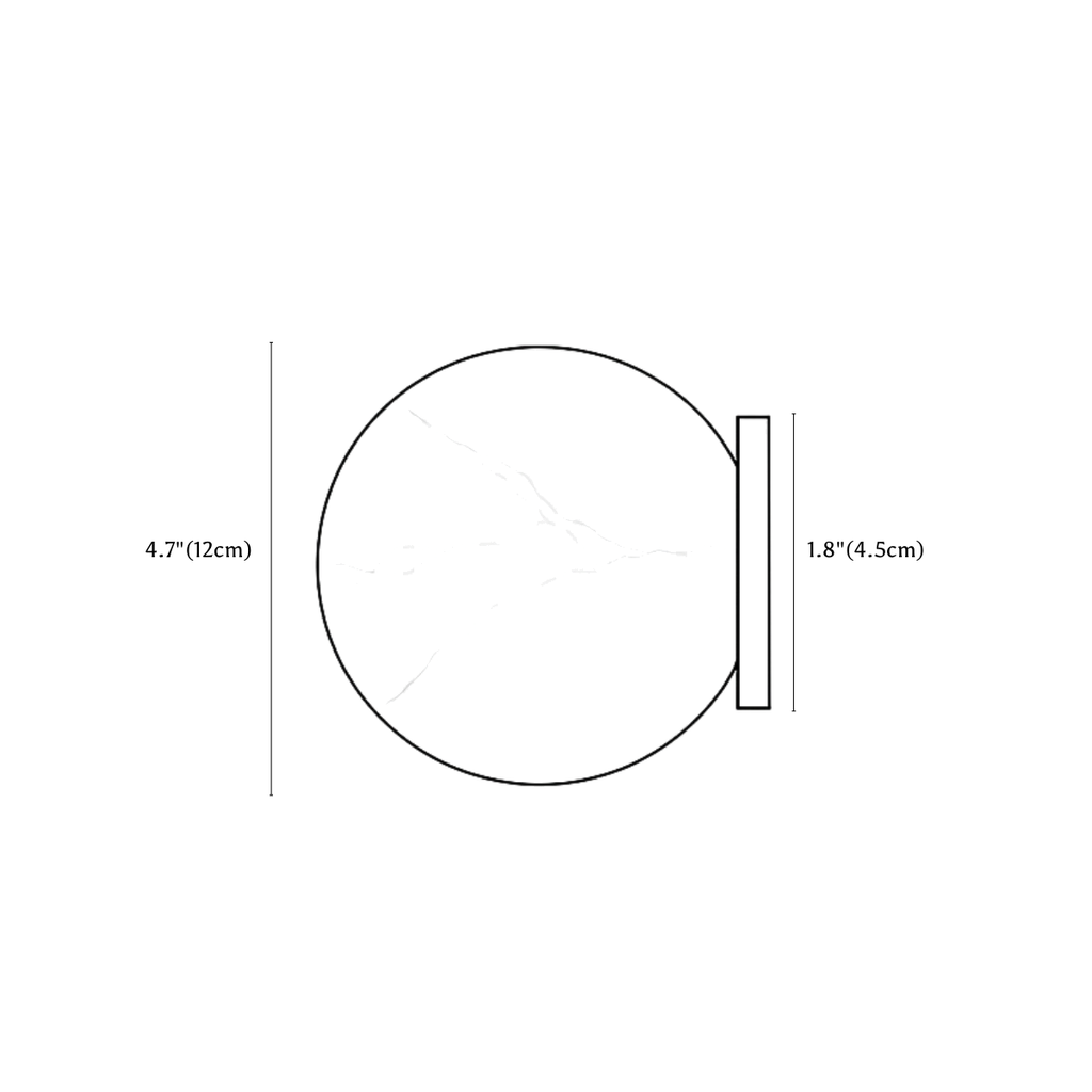 Clérachic wall light dimension drawing, small, 12 cm, every measurement marked in centimetres and inches.