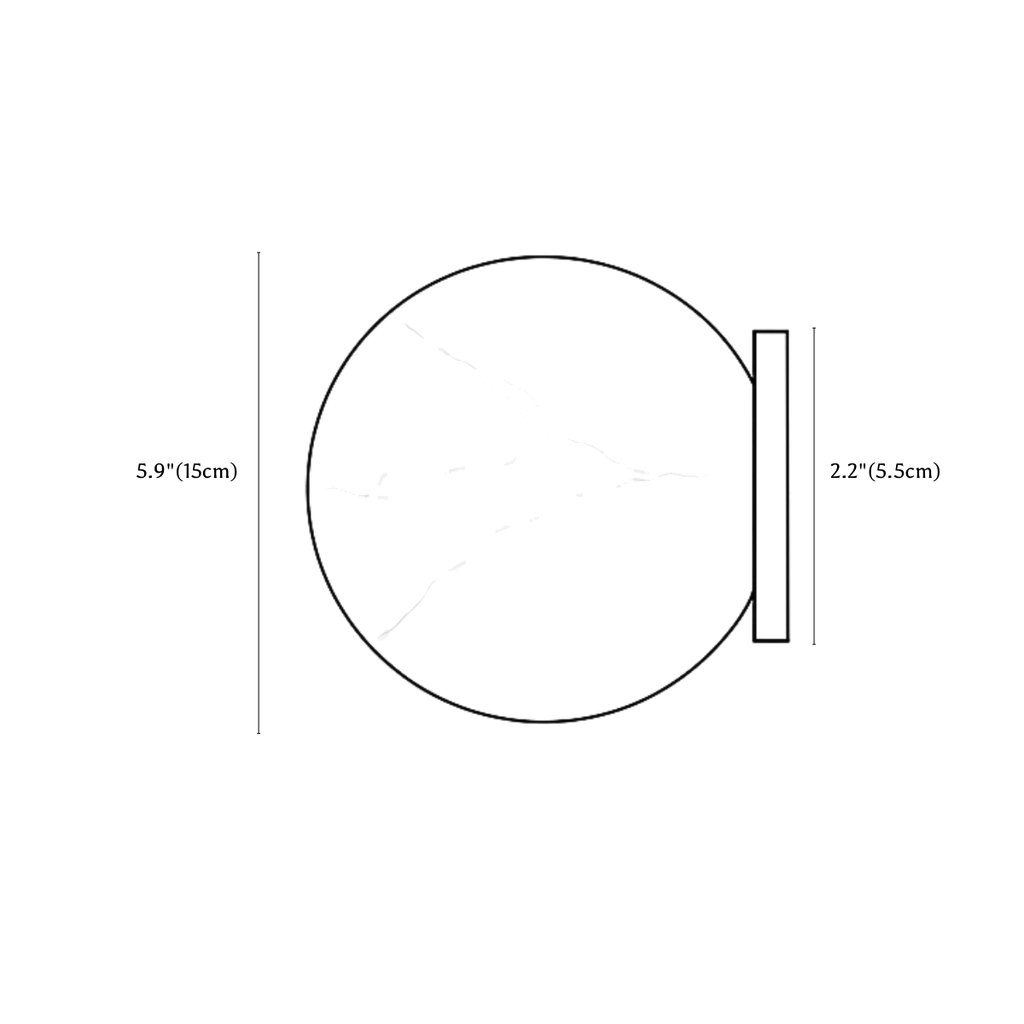 Clérachic wall light dimension drawing, large, 15 cm, every measurement marked in centimetres and inches.