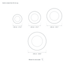 Technical dimension drawing of the Clérachic Round Ceiling Light for Bedroom, Slim Profile, 30 to 60 cm in all 4 sizes — 30 cm (11.8″) across, 40 cm (15.7″) across, 50 cm (19.7″) across, 60 cm (23.6″) across, drawn to one scale.