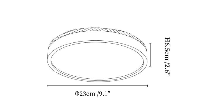 Clérachic ceiling light dimension drawing, 1 of 6, every measurement marked in centimetres and inches.