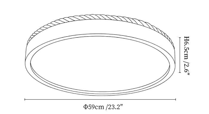 Clérachic ceiling light dimension drawing, 5 of 6, every measurement marked in centimetres and inches.