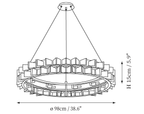 Dimension drawing of this Clérachic chandelier, with its height and width marked.