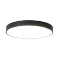 Black round Clérachic ceiling light with a slim straight rim and a flat white diffuser, on white.