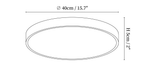 Dimension drawing of this Clérachic round ceiling light, with its diameter and depth marked.