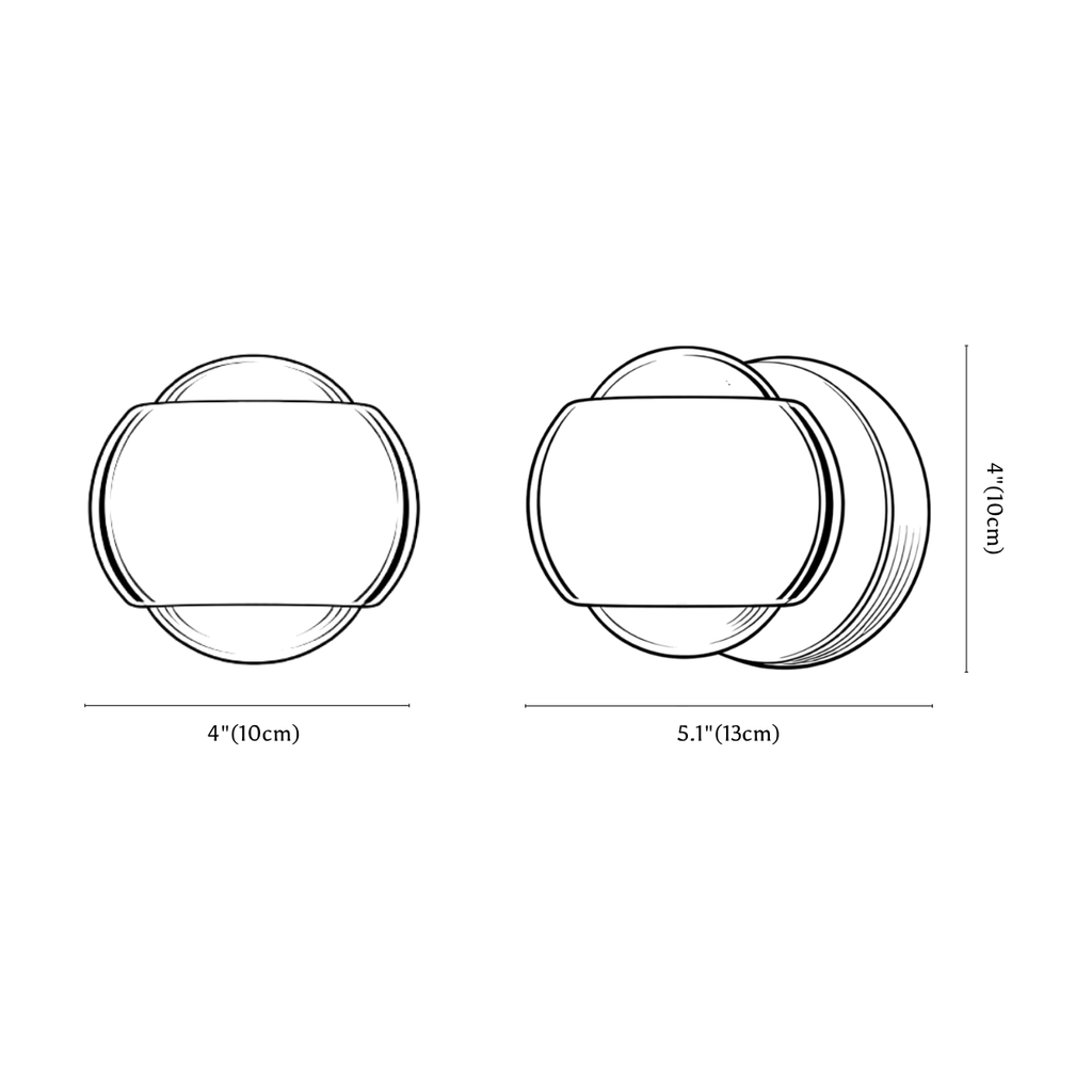 Clérachic wall light dimension drawing, every measurement marked in centimetres and inches.