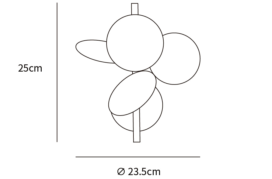 Dimension drawing of this Clérachic wall light, with its 25 cm height and 23.5 cm width marked.
