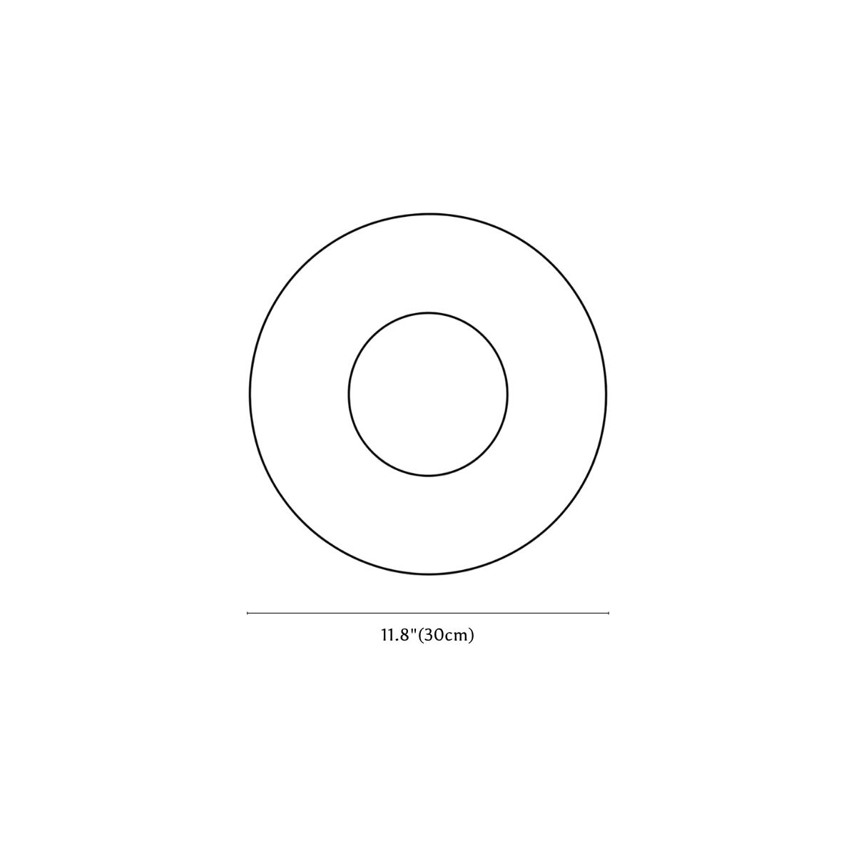 Clérachic wall light dimension drawing, 30 cm, every measurement marked in centimetres and inches.