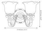 Dimension drawing of this double-head Clérachic wall light, with its 27.5 cm height and 43.5 cm width marked.