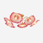 Product shot of the Clérachic pink glass ceiling light against white, its five ruffled shades catching the light.