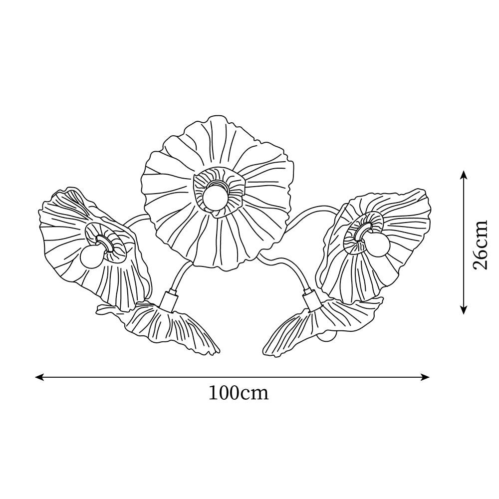 Dimension drawing for the Clérachic ruffled flower ceiling light, sized 100 cm across and 26 cm deep.