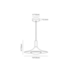 Clérachic pendant light dimension drawing, 1 of 2, every measurement marked in centimetres and inches.