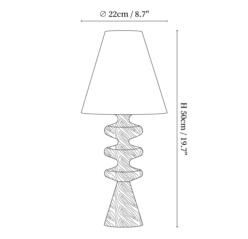 Dimension drawing of this Clérachic table lamp, with its height and shade width marked.