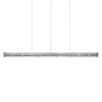 Chrome-ended segmented glass chandelier from Clérachic hung on three thin cables, photographed on plain white.