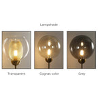 The three glass options for the Clérachic sputnik chandelier side by side — transparent with gold mesh, cognac and grey.