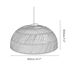 Clérachic pendant light dimension drawing, 1 of 3, every measurement marked in centimetres and inches.