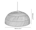 Clérachic pendant light dimension drawing, 2 of 3, every measurement marked in centimetres and inches.