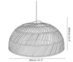 Clérachic pendant light dimension drawing, 3 of 3, every measurement marked in centimetres and inches.