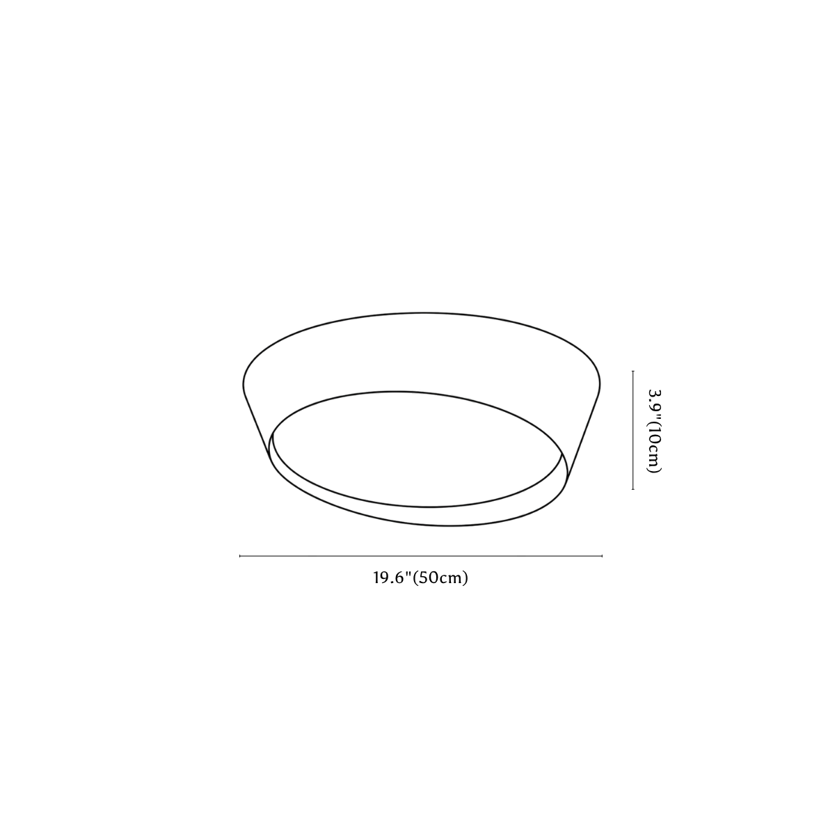 Clérachic ceiling light dimension drawing, 50 cm, every measurement marked in centimetres and inches.