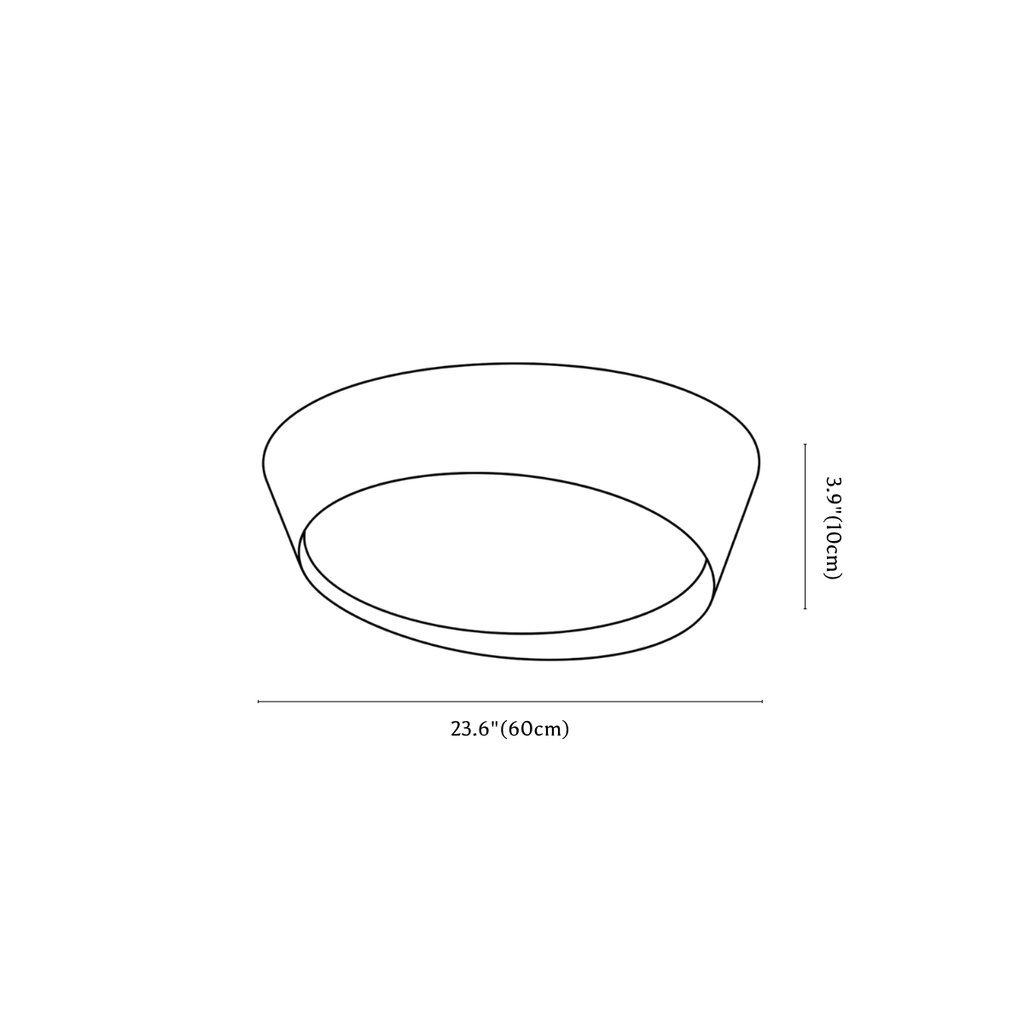 Clérachic ceiling light dimension drawing, 60 cm, every measurement marked in centimetres and inches.