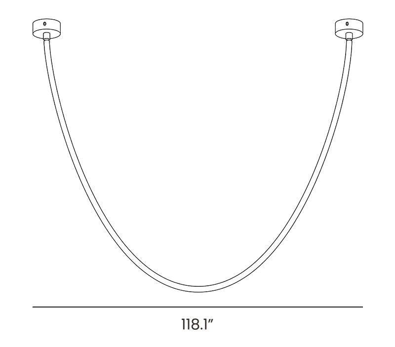 Dimension drawing of this Clérachic pendant light, with its width marked below the U-shaped tube.