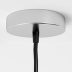 Clérachic close-up of the silver ceiling canopy with black cord fitting, shown against a plain white backdrop.