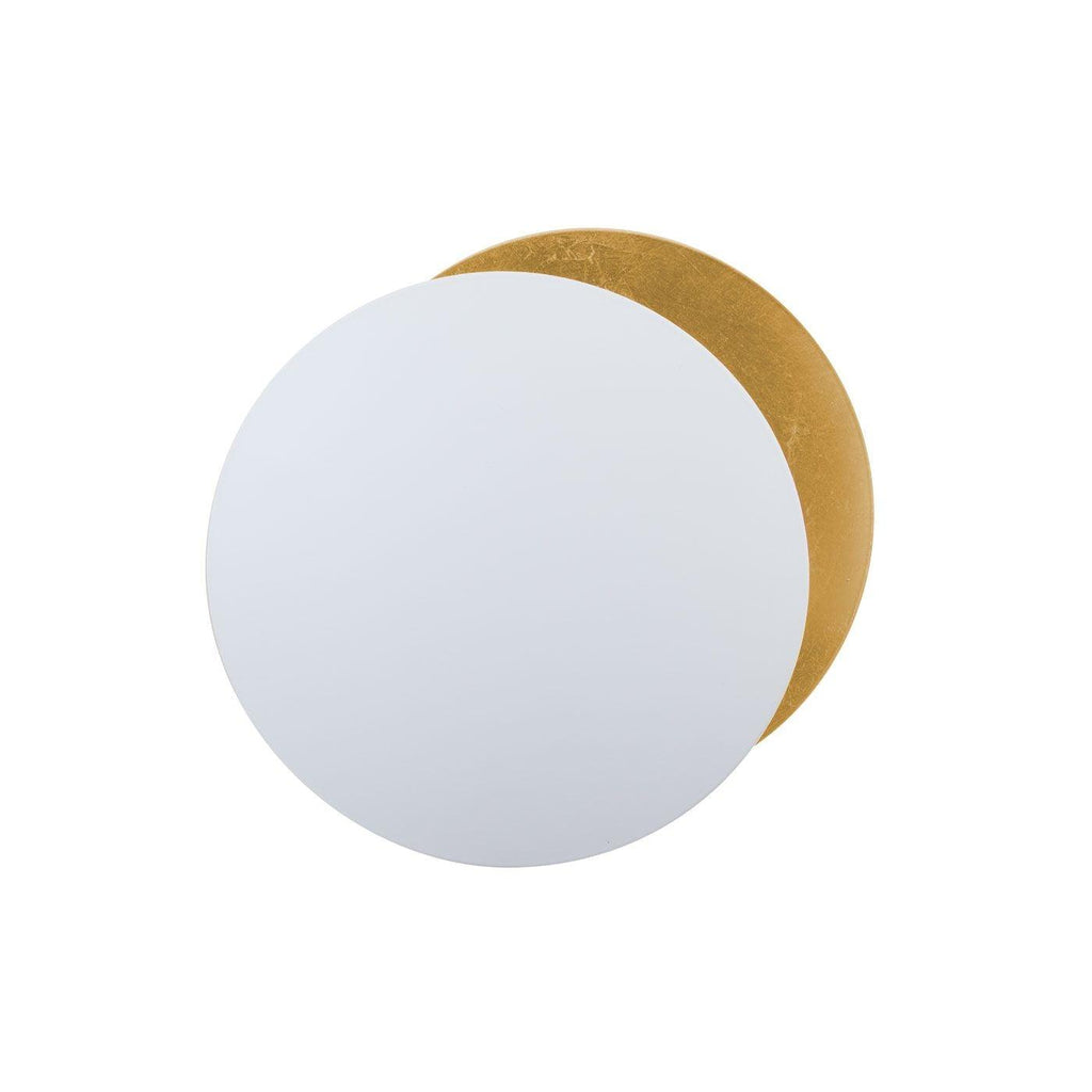 White front disc over a gold disc on this Clérachic wall light, cut out on a plain white background.