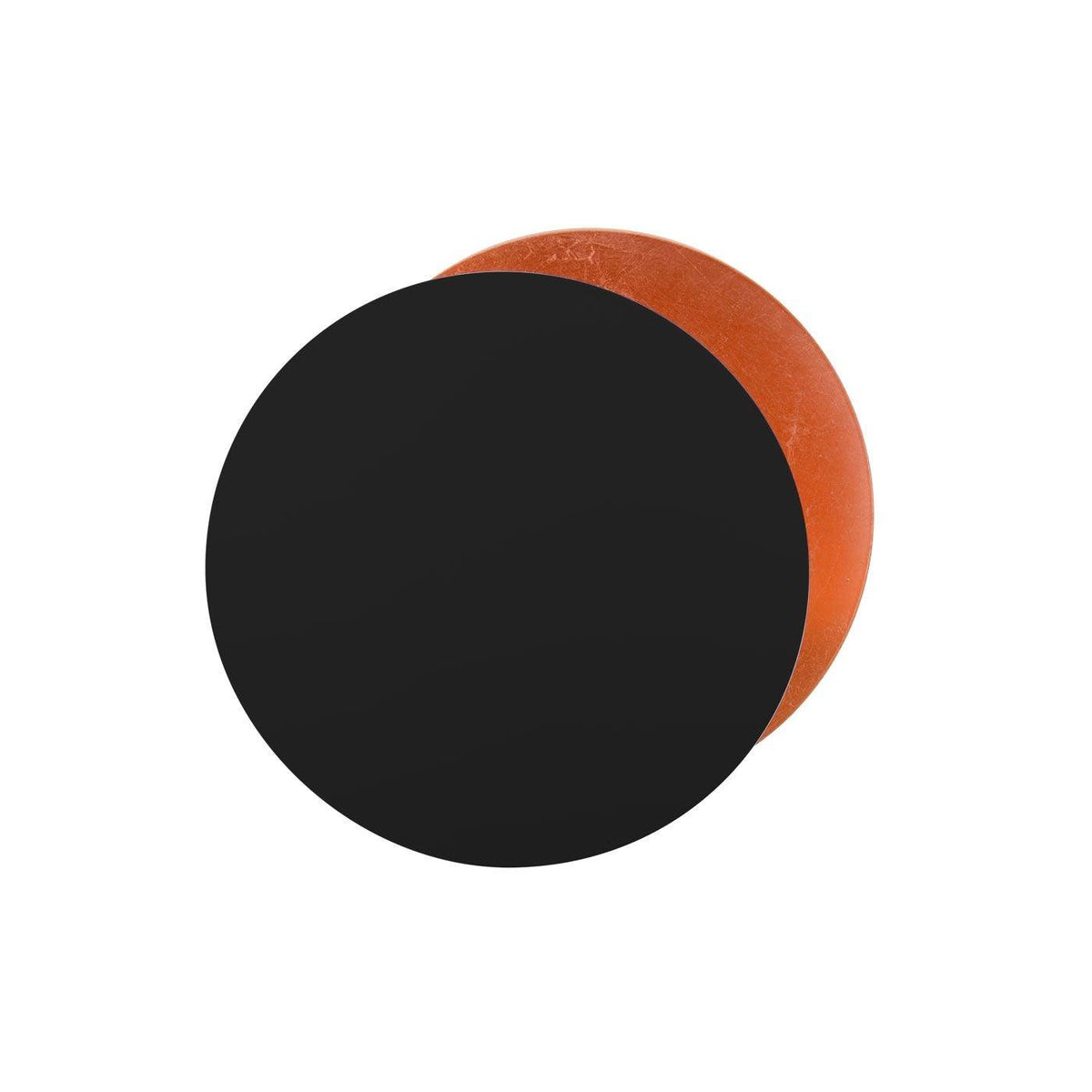 Black front disc over an orange-copper disc on this Clérachic wall light, shown front-on against white.