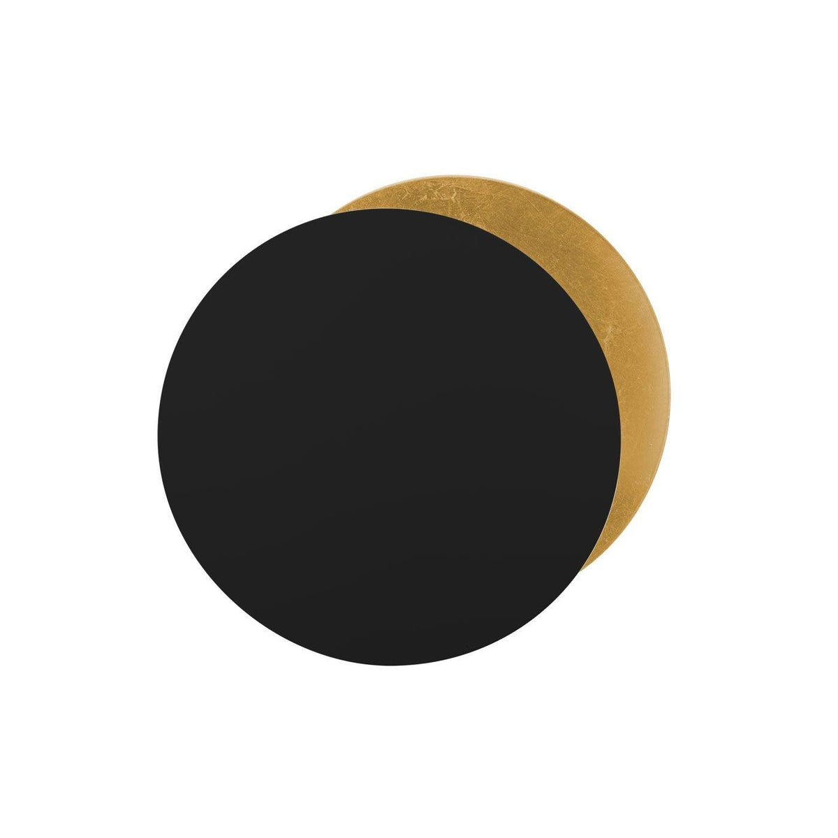 Black front disc over a gold-leaf disc on this Clérachic wall light, with the gold just showing at the edge, on white.