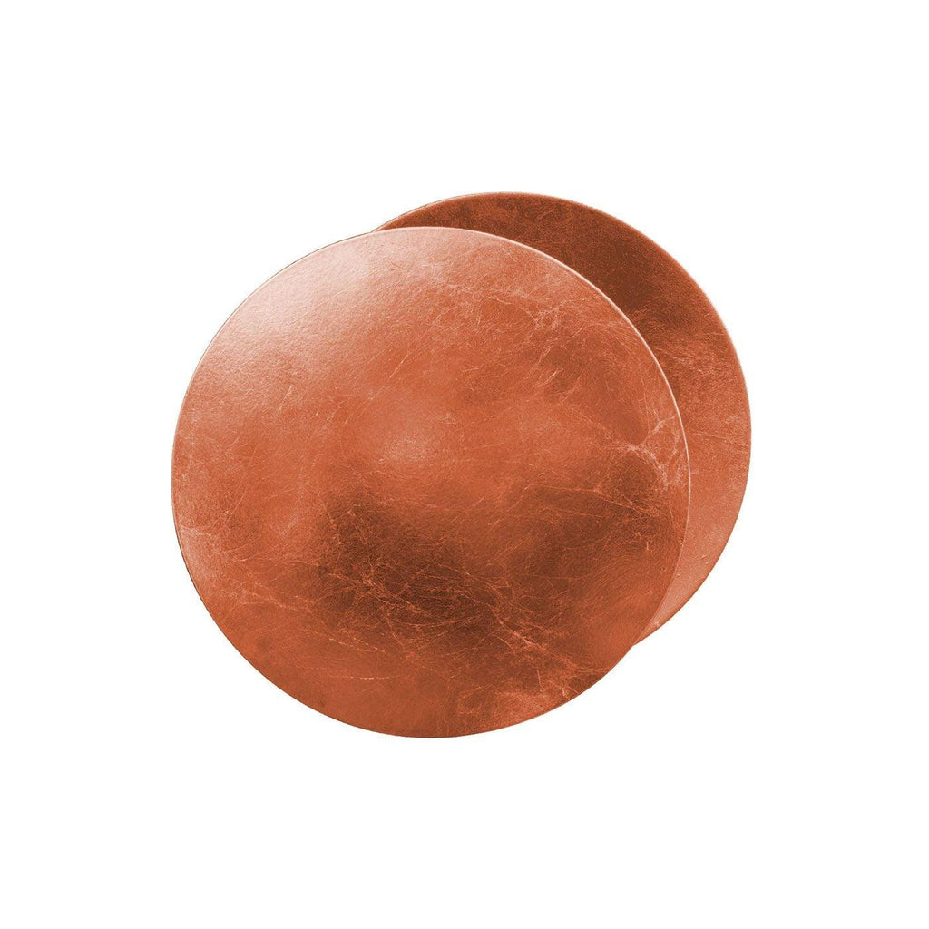 Two copper-toned discs of this Clérachic wall light stacked front-on, the crackled leaf finish catching the light, on white.