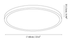 Clérachic ceiling light dimension drawing, every measurement marked in centimetres and inches.