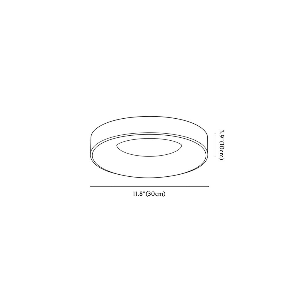 Clérachic ceiling light dimension drawing, 30 cm, every measurement marked in centimetres and inches.