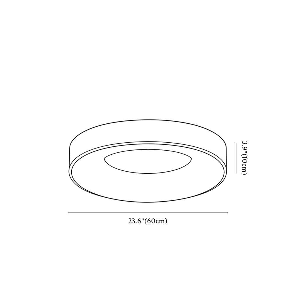 Clérachic ceiling light dimension drawing, 60 cm, every measurement marked in centimetres and inches.