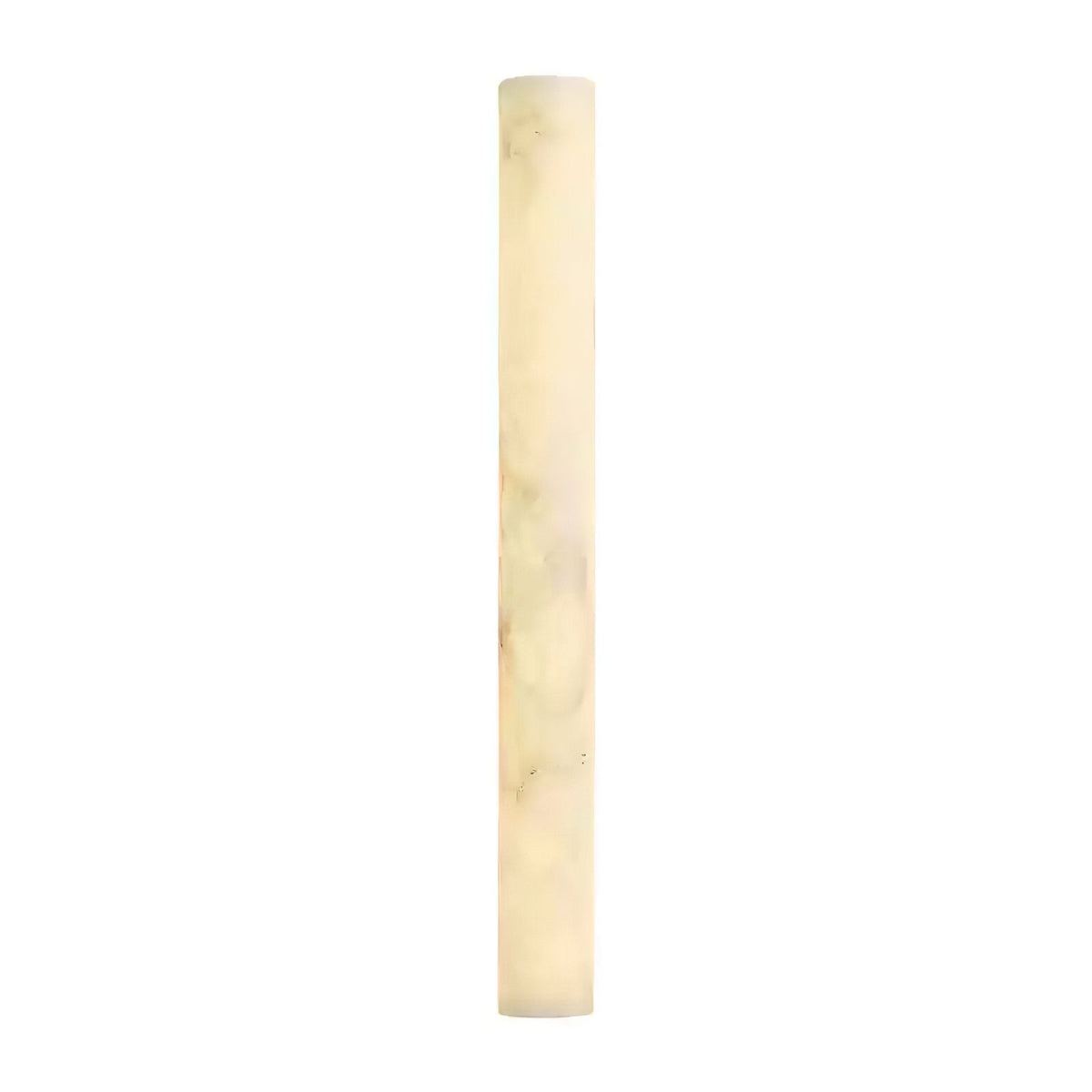 Front view of a lit alabaster column with golden-brown veining, floating on a white background; from Clérachic.