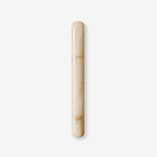 Slim Clérachic wall light in white alabaster with soft honey veining, a rounded-end cylinder shown on a plain white backdrop.