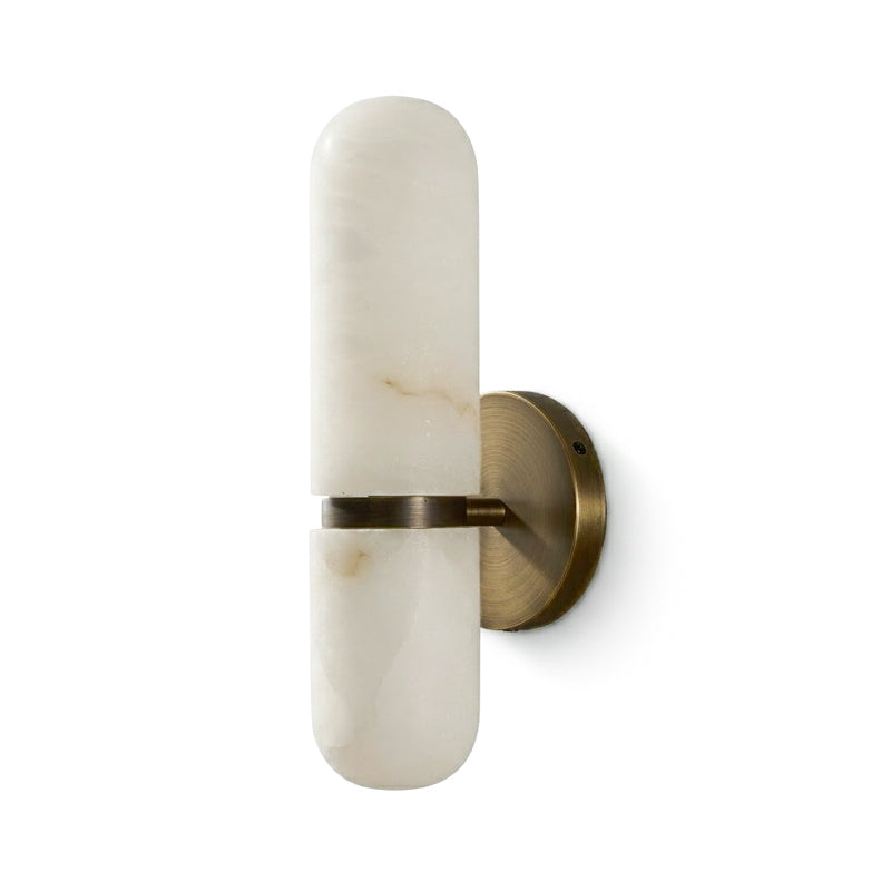 Bronze and white Clérachic alabaster wall light shown from the side on white, with a darker band and backplate.