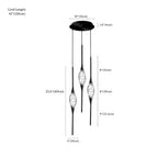 Clérachic pendant light dimension drawing, 3 Heads, 25 cm × 120 cm, every measurement marked in centimetres and inches.