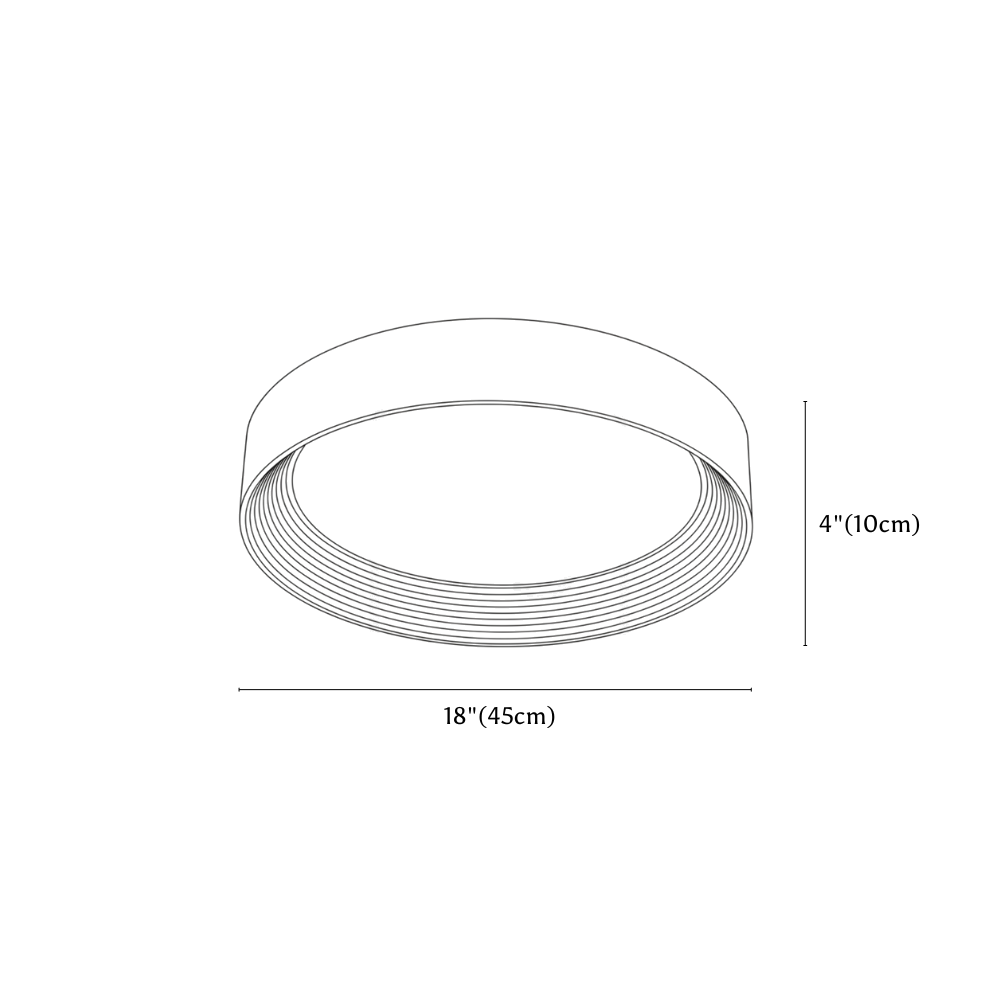 Clérachic ceiling light dimension drawing, 45 cm, every measurement marked in centimetres and inches.