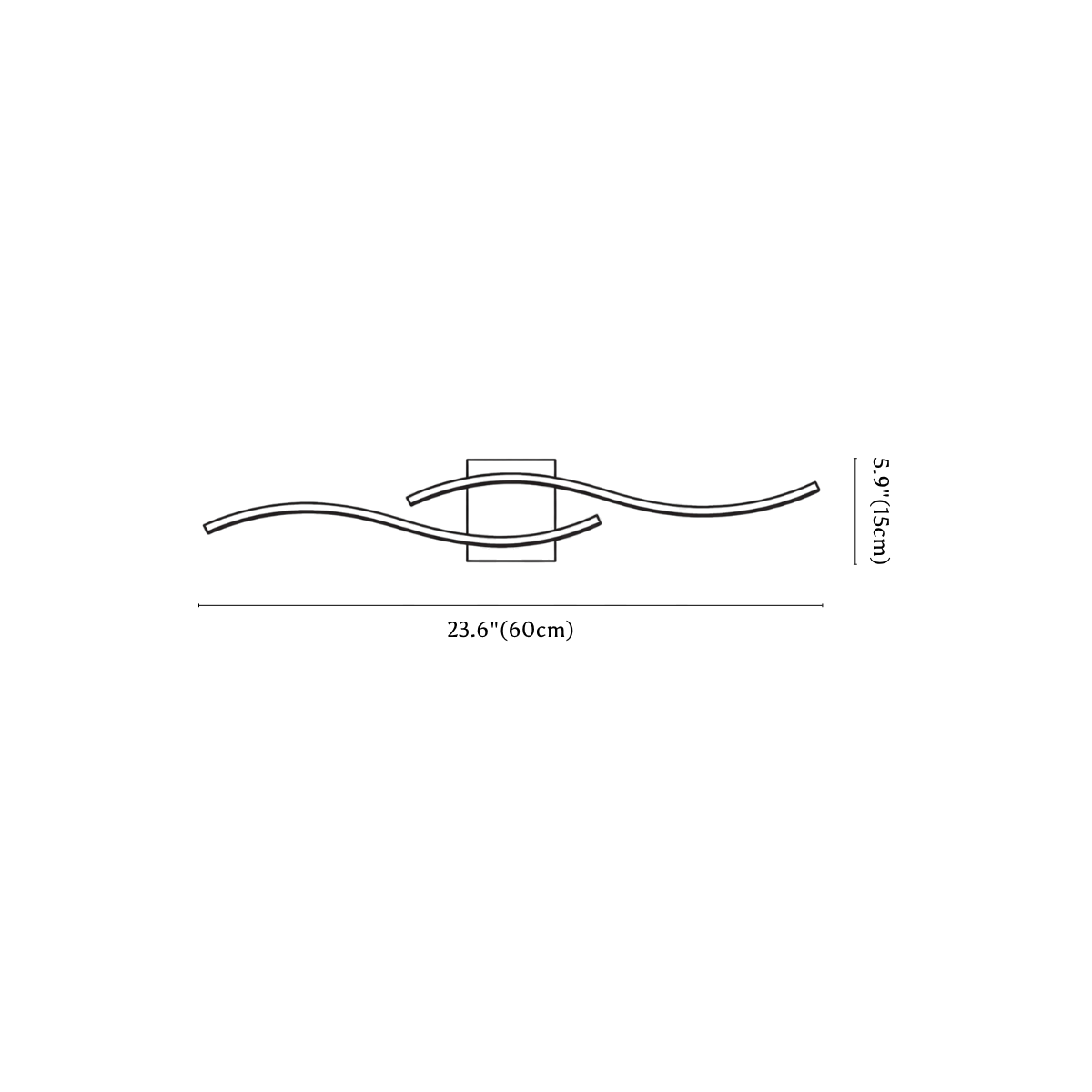 Clérachic wall light dimension drawing, 1 of 4, every measurement marked in centimetres and inches.