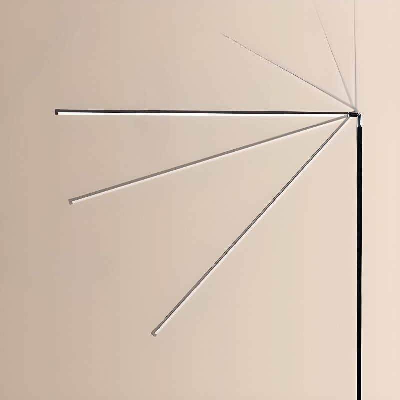 Several positions of the light bar on this Clérachic floor lamp are overlaid on a cream wall, from horizontal to steeply angled.