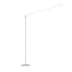White Clérachic slim floor lamp in full view on white, showing the tall pole, flat round base and long angled light bar.