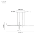 Clérachic pendant light dimension drawing, 120 cm, every measurement marked in centimetres and inches.